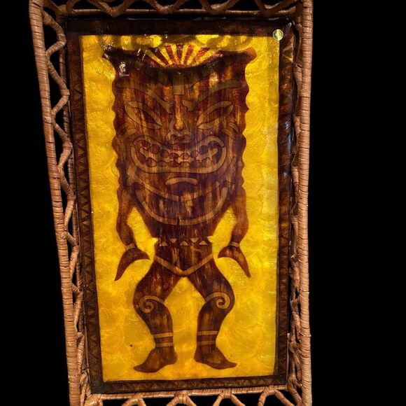 Polynesian Tiki God Capiz Serving Tray AMAZING - Picture 11 of 12